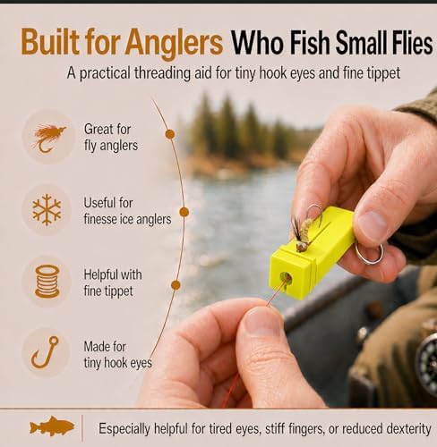Fly Fishing accessories- Magnetic Fly Threader Bright Orange, 4-Slot Precision Threading Tool for Fly and Ice Fishing, Lightweight Plastic Hook Threader with Keychain for Wading Low Light Cold Hands - Image 3