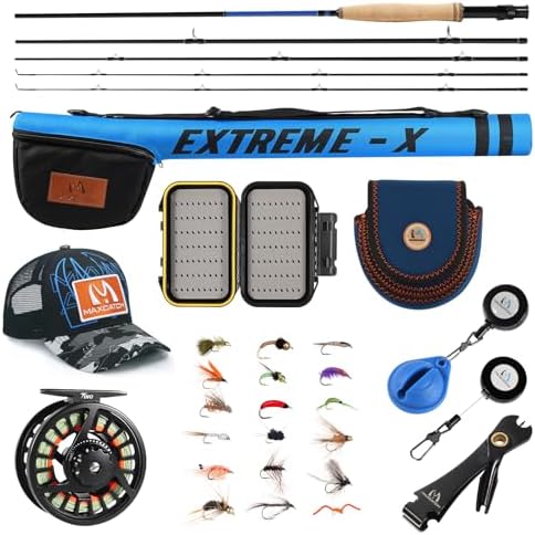 Maxcatch Extreme-X Fly Fishing Rod and Reel Combo, 3-8wt Complete Starter Fishing Outfit with Fly Box, Flies, Rod Clip Holder, Rod Case, Extra Tip Section by Maxcatch