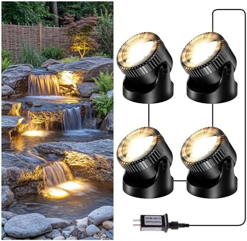 POPOSOAP Pond Lights 4-in-1 Warm White, Underwater Pond Lights with Timer/ IP68 Waterproof Submersible LED Fountain Lights for for Pond Waterfall Fountain Aquarium Garden Patio Pool(Set of 4)-P64H by POPOSOAP