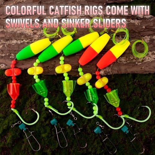 Alwonder 5-Pack Catfish Bait Float Rigs Kit, Ready Cat Fish Rig with Catfish Rattles Peg Floats Beads Circle Hooks 6/0 8/0 10/0, Catfishing Tackle Equipment Rattle Floater Bobbers Cat Fishing Gear - Image 3
