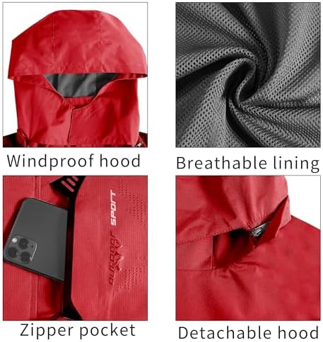 TEZO Mens Rain Jacket Waterproof with Hooded Hiking Coat Lightweight Windbreaker - Image 6