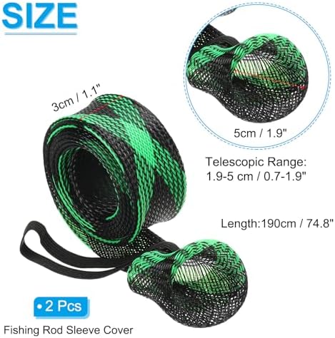 PATIKIL Rod Sock, Fishing Rod Sleeve Cover Braided Mesh Pole Protector Gloves Fishing Tools Pointed End for Spinning Fishing Rod Fly Rod Ice Rod Casting Rod - Image 2