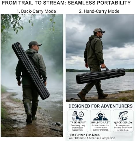 Hard Shell Fishing Rod Case, 50" Protective Rod Tube (4-in-1 Set) for 7ft 2-Piece Rods, Crushproof & Water-Resistant Travel Carrier, Heavy-Duty Storage for Bass, Fly & Saltwater Fishing - Image 2