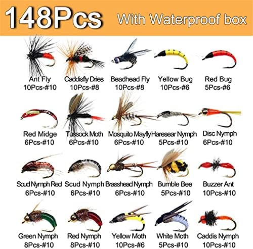 OutdoorFishing Fly Fishing Flies Kit Fly Assortment Trout Bass Fishing with Fly Box, 33/48/72/100/114/148pcs with Dry/Wet Flies, Nymphs, Streamers, Popper - Image 2