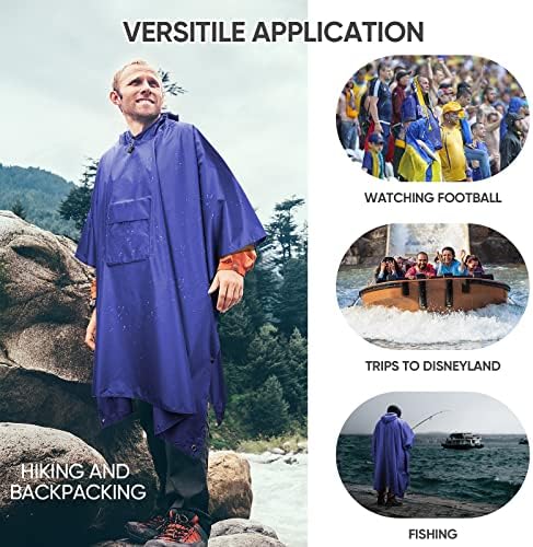 PTEROMY Hooded Rain Poncho for Adults, Reusable Waterproof Raincoat - Image 5