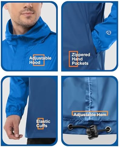 Outdoor Ventures Men's Rain Jacket Waterproof Lightweight Packable Pullover - Image 5