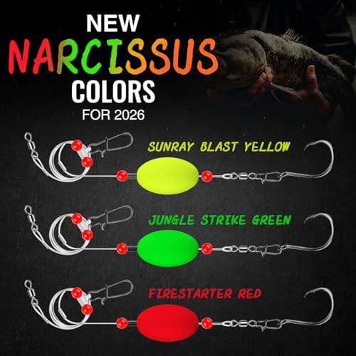 Narcissus Catfish Rigs Set – 6 Pre-Tied Rigs with 2 Sinker Sliders & 2oz Pyramid Sinker, Float Rigs Tackle, Santee Rig, Circle Hooks 6/0 – Complete & Ready-to-Use Kit - Image 3