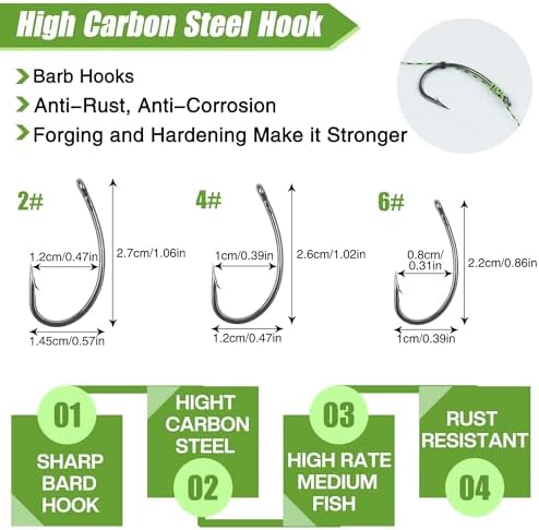 Carp Fishing Hair Rigs Kit Curved Barbed Hooks Rigs with Swivels and Boilies Corn Baits Beads Baiting Needles Tool Carp Fishing Equipment Accessories 72pcs - Image 3