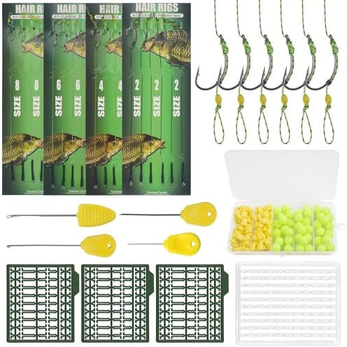 43pcs/152pcs Carp Fishing Hair Rigs Baits Carp Rigs Kit Corn Fishing Beads Boilie Bait Stops Dumbell Stoppers and Stringer Needle Fishing Equipment by VATEICO