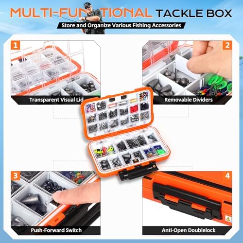 PLUSINNO Fishing Gear Accessories Kit, 449PCS Fishing Tackle Box with Tackle Included, Fishing Hooks, Fishing Weights Sinkers, Jig Heads, Fishing Tackle Set Equipment for Bass Trout, Gifts for men - Image 2