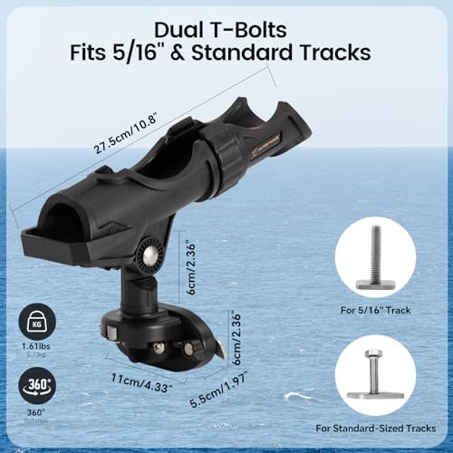 Hitorhike Side Track Fishing Rod Holder Mount, Heavy-Duty Side-Mounted Base, Compatible with 2 Mounting Bolt Options for Lund Sport,Lowe, Bass Boats&Kayaks - Image 2