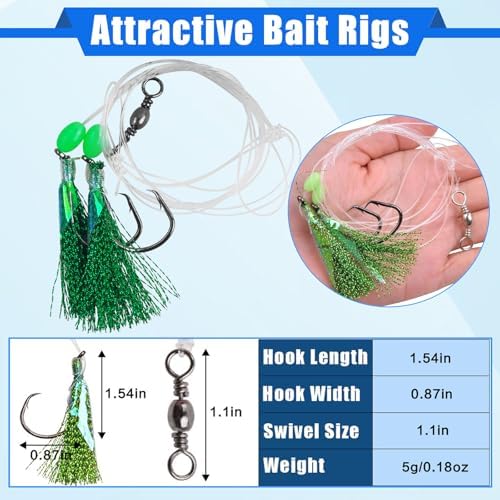 Fishing Bait Rigs Saltwater,6/12packs Flounder Rigs with Mono Leaders Swivels Hooks Beads and Fish Skin for Flounder Sea Bass Halibut Black Pompano Fishing - Image 4