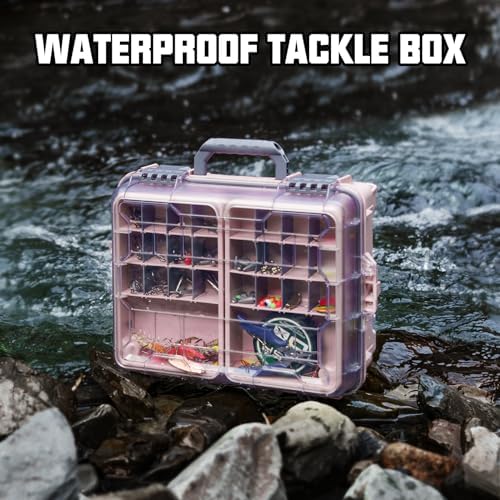 THKFISH Waterproof Tackle Box, Portable Fishing & Tackle Storage Box with Two 3500 Stowaway Boxes and Removable Dividers, Tackle Box, Thicker Floating Airtight Stowaway,Pink/Green/Blue/Grey - Image 3
