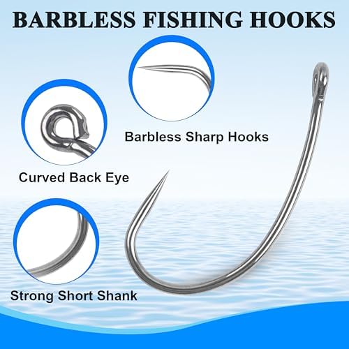 Barbless Fishing Hooks, 120pcs Carp Fishing Hooks Small Sizes Barbless Trout Circle Hooks Curved Shank Fly Tying Hooks for Carp Hair Rig Fishing Tackle Saltwater Freshwater - Image 2