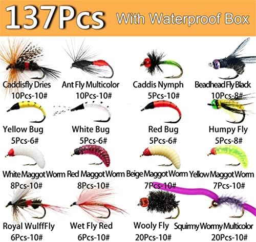 Fly Fishing Flies Kit Trout Steelhead Salmon Bass Flies Assortment 32Pcs-148pcs Include Dry Wet Flies Nymphs Streamers Maggot, Fly Lure Set - Image 2