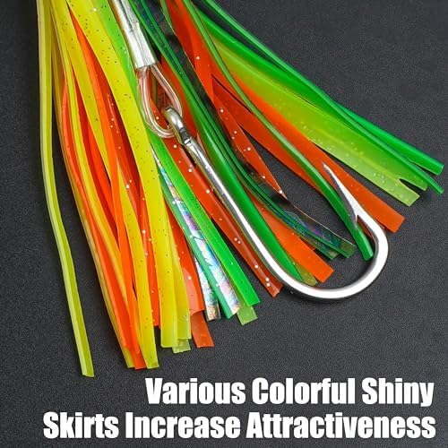 Trolling Lures Saltwater for Tuna Mahi Marlin Wahoo Dolphin Shark Offshore Trolling Baits with Squid Skirt Big Game Fishing Lures Deep Sea Squid Skirts Rig 6/9 inch - Image 6