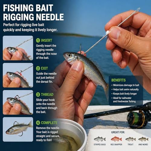 Stainless Steel Fishing Bait Rigging Needles Threader Set, Fish Bait Worm-Minnow-Anchovy Threader Needle Rustproof Threading Tool for Saltwater Freshwater Fishing Tackle Kit - Image 6