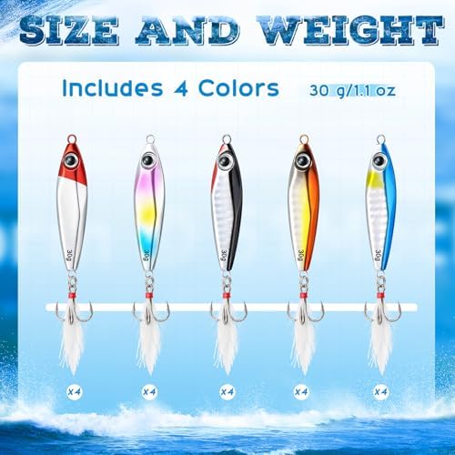 20 Pcs Spoon Fishing Lures 1.06 oz Saltwater Micro Fishing Jigs Sink Metal Jigging with Ultra-Sharp Hooks for Shore Sea Fish Salmon Bass - Image 2