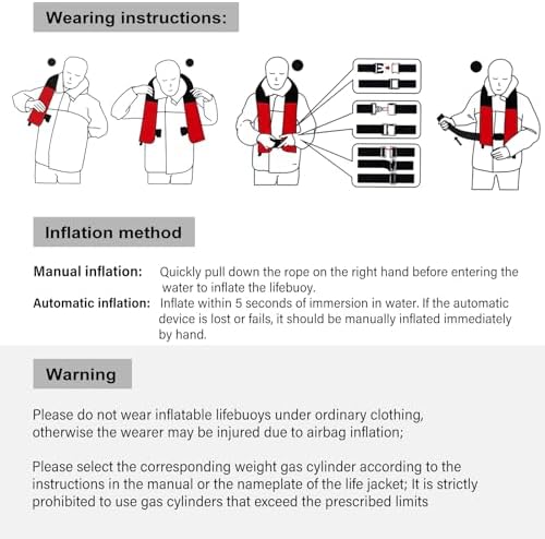 Adult Automatic Inflatable PFD Jacket, Adjustable and Lightweight Water Sports Vest for Kayak SUP Paddleboarding Boating Sailing Fishing (Buoyancy is Greater Than 150 N) - Image 6