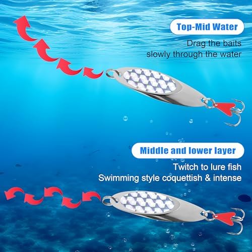 Fishing Spoons Lures, 8pcs Metal Casting Jigging Spoons Silver Trolling Pike Spoon Trout Lures with Treble Hooks for Bass Trout Salmon Pike Walleye Fishing - Image 5