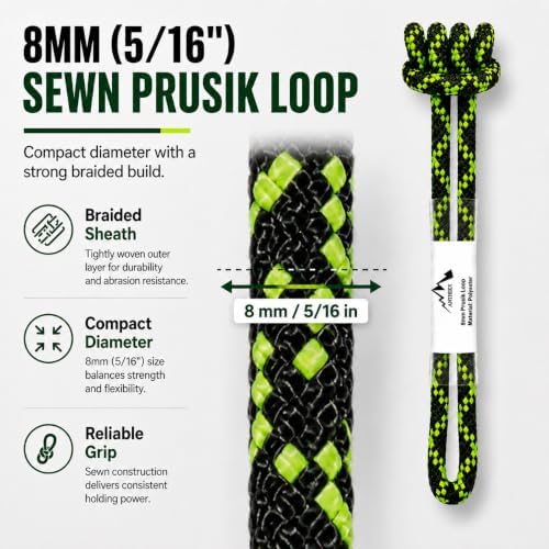 8mm (5/16") Sewn Prusik Loop 18 Inches / 24 Inches - Ideal for Arborist, Firefighting, Rigging, and Rescue Gear Dark Green | 18 inch | Pack of 3 - Image 5