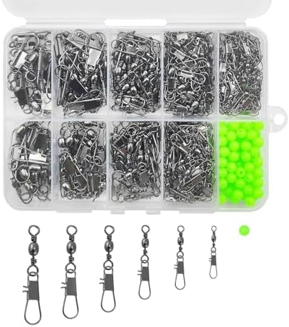 350pcs Fishing Barrel Swivels with Snap Assortment Kit by Drchoer
