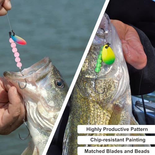 15 Pack Walleye Rigs Kit 47 Inch 15lb Fishing Lure Making Kit Mono Crawler Harness Walleye Float Rig Double Hook Rig Colorado Spinner Octopus Hooks for Freshwater Trolling - Image 5