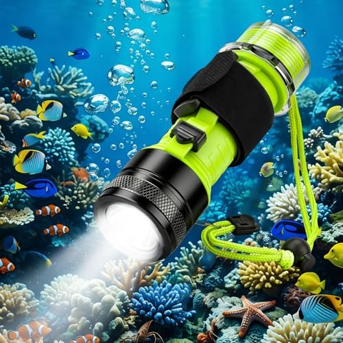 Diving Flashlight Underwater LED Light, 1500 Lumen & 3 Modes IPX8 Waterproof Flashlight, Rechargeable Torch Scuba Dive Light Water Lights for Night Diving Snorkeling Outdoor Sports(Black) by FISHOAKY