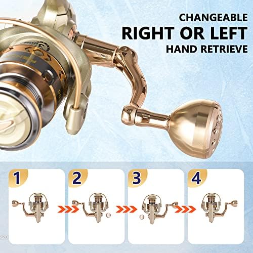 Fishdrops Spinning Fishing Reels, Lightweight Spinning Reel, 15.5 LBs Max Drag, 5.1:1/5.5:1 High Speed Ultra Smooth Powerful with CNC Aluminum Spool Fishing Reels Freshwater(Black/Gold) - Image 4