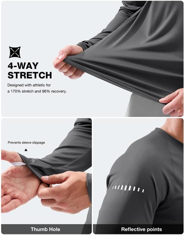 Men's Sun Protection Swim Long Sleeve UPF 50+ Rash Guard Lightweight Shirts - Image 5