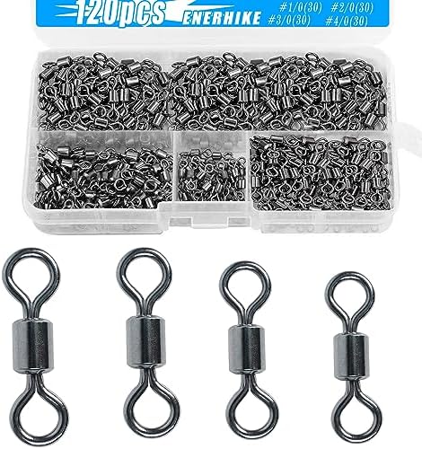 250pcs Fishing Swivel Rolling Barrel Swivel Stainless Steel Swivels Corrosion Resistance Black Nickle Connector for Freshwater Saltwater Fishing Tackle #2#4#6#8#10 by ENERHIKE