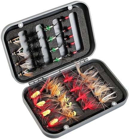 Fly Fishing Flies Assortment Kit, Hand-Tied Dry Wet Fishing Lures, Nymphs, Streamers, Terrestrials for Trout Bass Sunfish, Pike with Magnetic Fly Box by CHSMONB