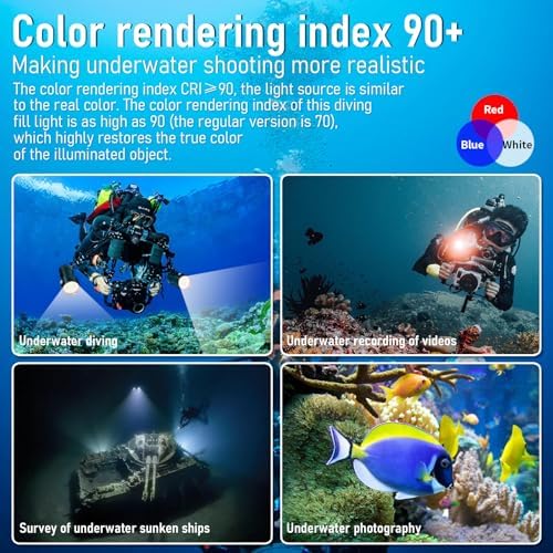 B24 Dive Light Underwater Flashlight 9000Lumens Underwater Video Lights 80m Scuba Dive Light Diving Flashlight for Under Water Sports,Underwater Video Shooting and Photography - Image 3