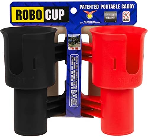 ROBOCUP, (Red & Black), Patented Clamp On Boat Cup Holder | Multifunction Dual Drink Caddy for Fishing Poles, Tools, Net, Gaff | Portable Storage for Boating, Beach, Umbrellas, Golf Carts, Strollers - Image 2