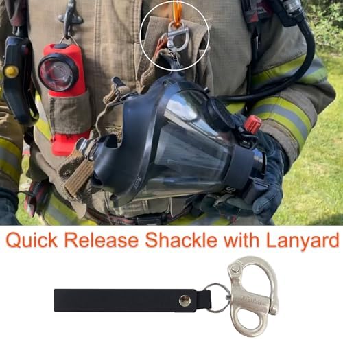 SCBA Mask Quick Release Shackle with Leather Handle for Firefighter, Marine Grade 316 Stainless Steel Fixed Snap Shackle Lanyard - Image 2