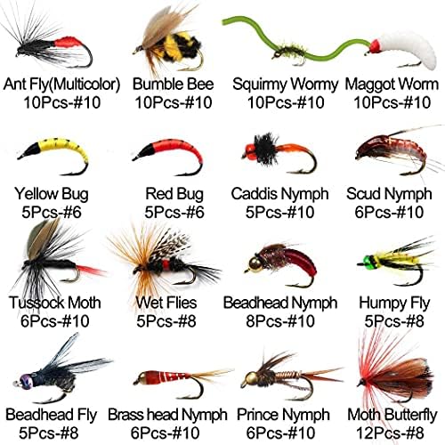 OutdoorFishing Fly Fishing Flies Kit Fly Assortment Trout Bass Fishing with Fly Box, 33/48/72/100/114/148pcs with Dry/Wet Flies, Nymphs, Streamers, Popper - Image 2