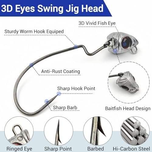Vivid Fish Eyes Weedless Jig Heads, 15Pcs Swinging Bass Jig Head - Image 2