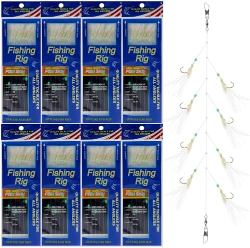 Fishing Bait Rigs Saltwater Surf Fishing Lures Bait Rig with Real Fish Skin Glow Beads Sharp Hooks Swivels Surf Fishing Rigs Sea Bass Cod Herring Hook Rig Size 4 6 8 by JOGFFDE
