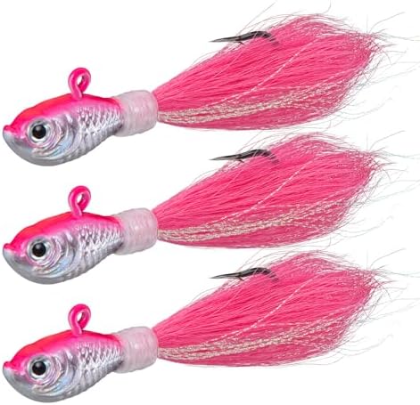 Dr.Fish 3 Pack Bucktail Jig Lure Hair Jig Saltwater Freshwater Lures Surf Fishing Bass Flounder Striper Bluefish Halibut Redfish by DrFish