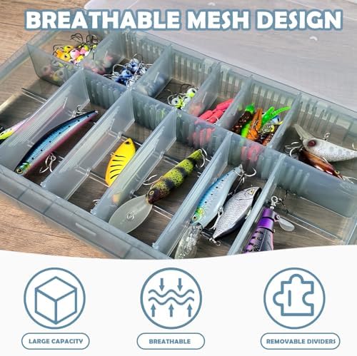 2 Pack Aventik Super Large 3700Fishing Tackle Box – Portable DIY Insert Dividers, Sturdy Transparent PP Case for Lure & Gear Storage (13.98” x 8.86” x 1.89”) - Image 3