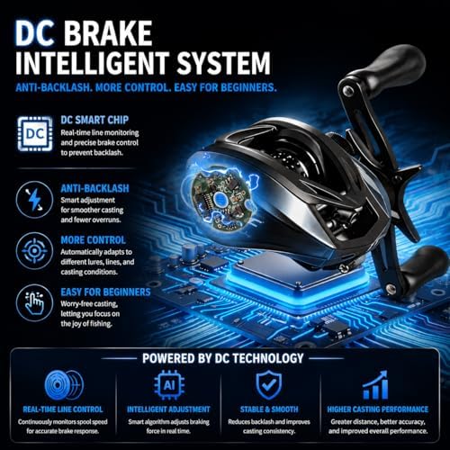 DC Baitcasting Reel with Smart Digital Brake, Anti-Backlash Fishing Reel with Signature DC Sound, Easy-Control 7.1:1 Baitcaster for Beginners & Bass Fishing - Image 2