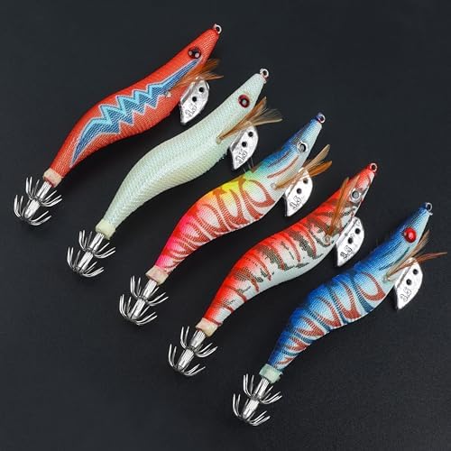 Glow Squid Jig Saltwater Squid Lures, 5/10pcs Luminous Squid Jig Hooks Shrimp Prawn Lures Fluorescent Cuttlefish Sleeve Octopus Jigs Artificial Baits Night Fishing Tackle Size 2.5# 3# 3.5# - Image 5