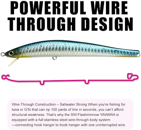 Lucky Craft FlashMinnow 125 YAWARA Saltwater Fishing Lure, Jerkbait for Halibut and Sea Bass, Long Casting Fishing Gear, Slow Sinking 5in 0.7oz, Tackle Box and Fish Accessories - Image 3