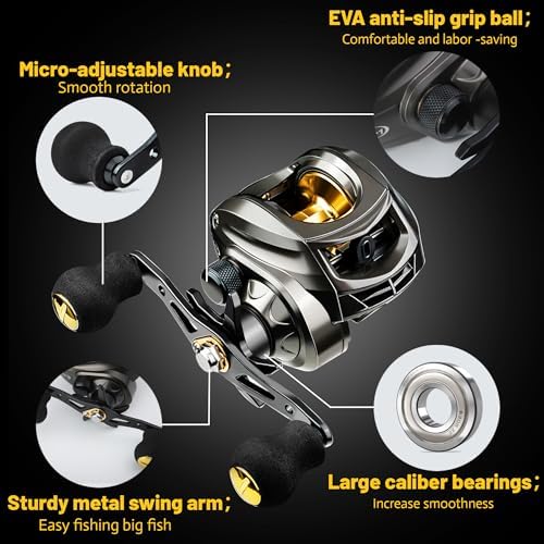 Baitcaster Reel, Fishing Reel, Magnet Braking System, 17.6 LB Max Drag, 7.2:1 and 6.3:1 Gear Ratio - Image 5