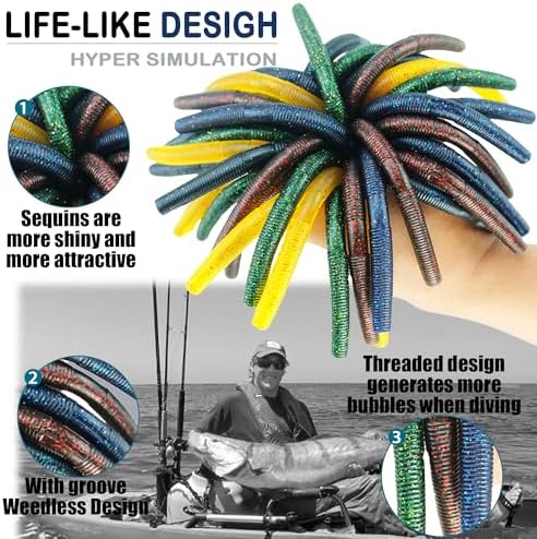 Senko Worms for Bass Fishing: 40PCS 5.5" Wacky Worm Lures Kit with Box | Senkos Soft Plastic Baits for Freshwater Saltwater | Slow-Fluttering Action - Image 4