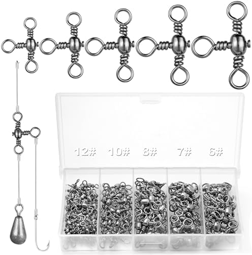 Realure 100Pcs Three Way T-Shape Fishing Swivels, 5 Sizes 6#~12# Black Nickel Stainless Steel Terminal Tackle, Freshwater Saltwater Three-Way Rig Connector for Catfish Walleye Bottom Fishing by Realure