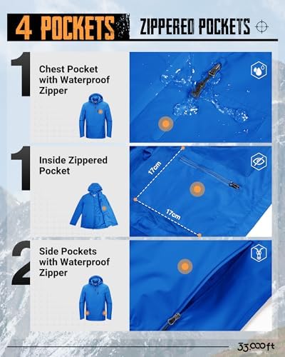 33,000ft Men's Packable Rain Jacket Waterproof Raincoat with Hood - Image 4