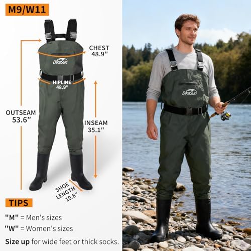 Fishing Waders for Men & Women, Waterproof 2-Ply Nylon/PVC Chest Wader with Boots for Outdoor Sizes 4-13 Bootfoot (Green, M9/W11) - Image 4