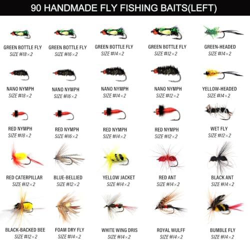 Fly Fishing Assorted Flies Kit, Pack of 90 pcs Including Dry and Wet Flies, Nymphs, Streamers, Wooly Buggers, Terrestrials and More, Magnetic Fly Box. - Image 2