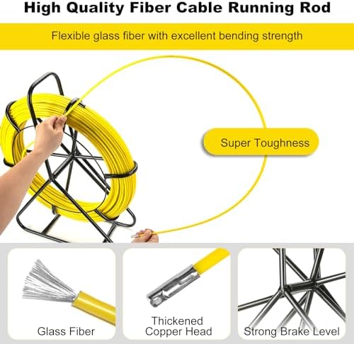 656ft (6mm x 200m) Fiberglass Duct Rodder Fish Tape, Heavy Duty Electrical Fish Tape Cable Puller with Steel Reel Stand for Electrical Wiring Conduit Underground Pipes, Non-Conductive - Image 3